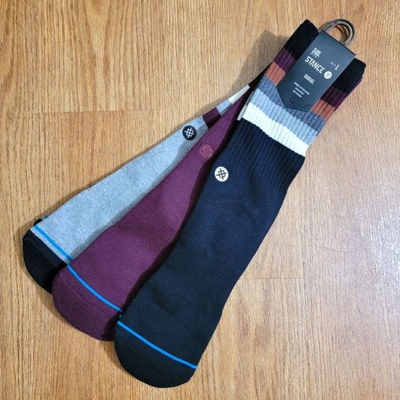 Stance Porto 3 Pack Casual Socks Black Grey Burgundy Combee Cotton Size Large L